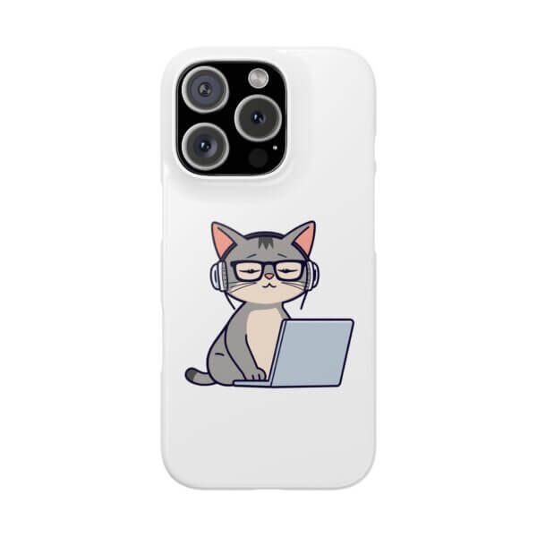 Tech-Loving Cat Slim Phone Cases - Unique Pet & Tech Design