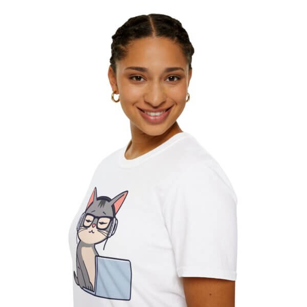 Tech-Savvy Cat T-Shirt - Perfect for Cat & Coffee Lovers - Image 4