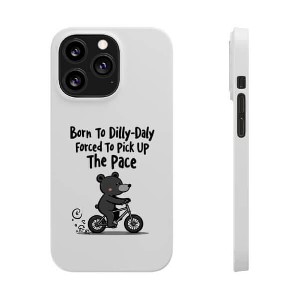 Born To Dilly Dally Slim iPhone Case - Black Bear Riding Bike - Image 4