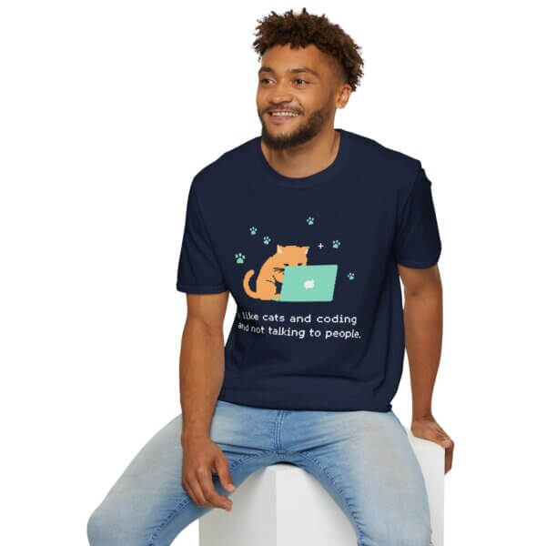 Cozy Cat Laptop T-Shirt - For Cat & Tech Lovers - Image 3