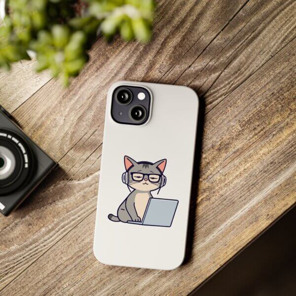 Tech-Loving Cat Slim Phone Cases - Unique Pet & Tech Design - Image 2