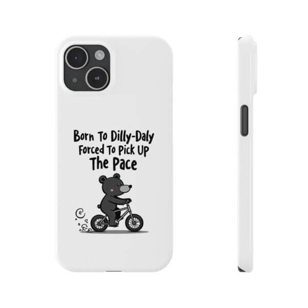 Born To Dilly Dally Slim iPhone Case - Black Bear Riding Bike - Image 13