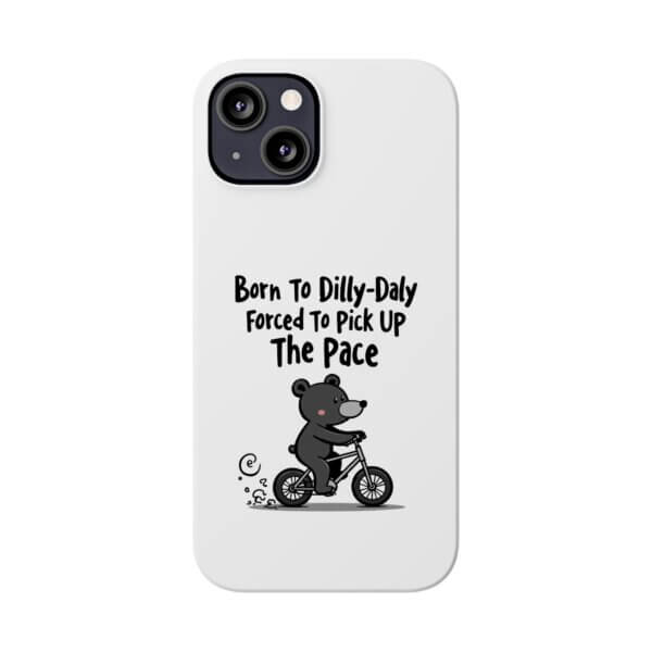 Born To Dilly Dally Slim iPhone Case - Black Bear Riding Bike - Image 2