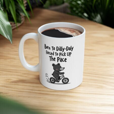 Black Bear Bicycle Ceramic Mug - Unique Coffee Lover Gift