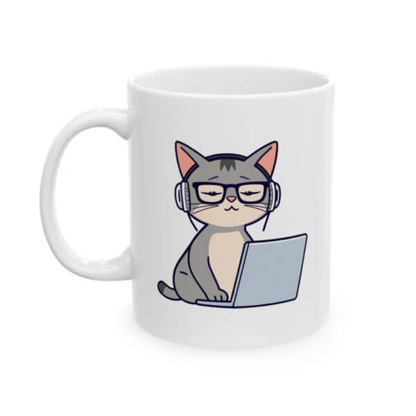 Tech-Focused Cat Ceramic Mug - Unique Gift for Coffee Enthusiasts