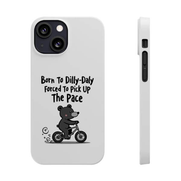 Born To Dilly Dally Slim iPhone Case - Black Bear Riding Bike - Image 3