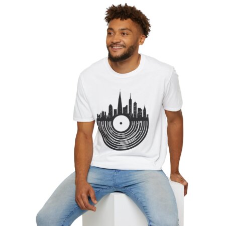 Cityscape T-Shirt - Iconic Silhouette & Record Player Touch