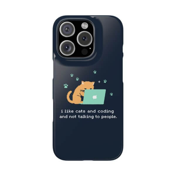 Cute Cat & Laptop Slim Phone Cases - Perfect for Tech Lovers