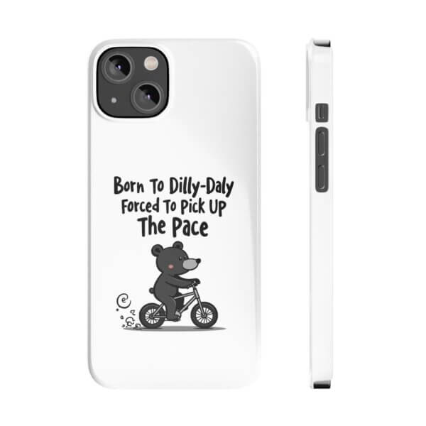 Born To Dilly Dally Slim iPhone Case - Black Bear Riding Bike - Image 9