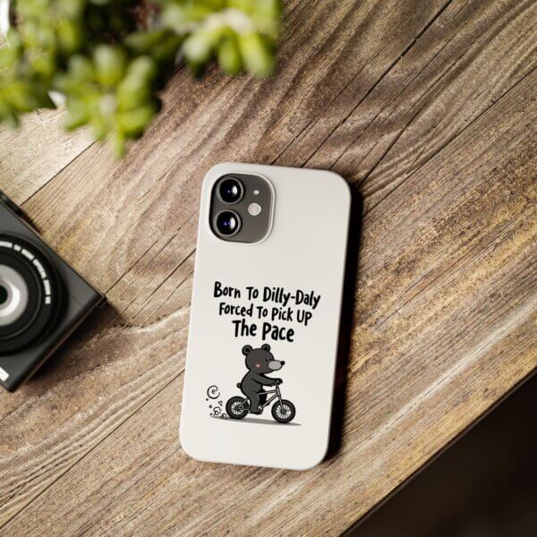 Born To Dilly Dally Slim iPhone Case - Black Bear Riding Bike - Image 7