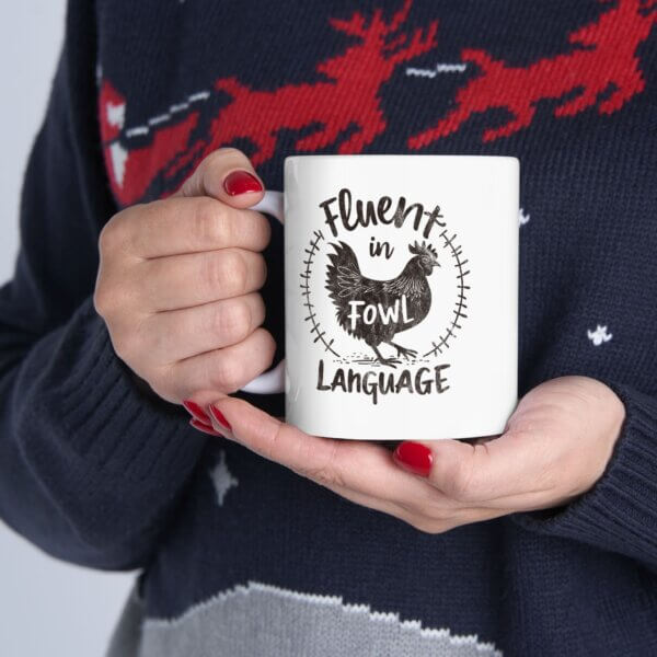 Rustic Rooster Ceramic Mug - Fluent in Fowl for Coffee Lovers - Image 4