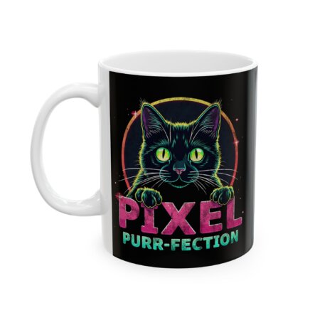 Pixel Purr-Fection: Green-Eyed Cat Mug